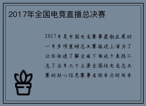 2017年全国电竞直播总决赛