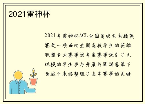 2021雷神杯